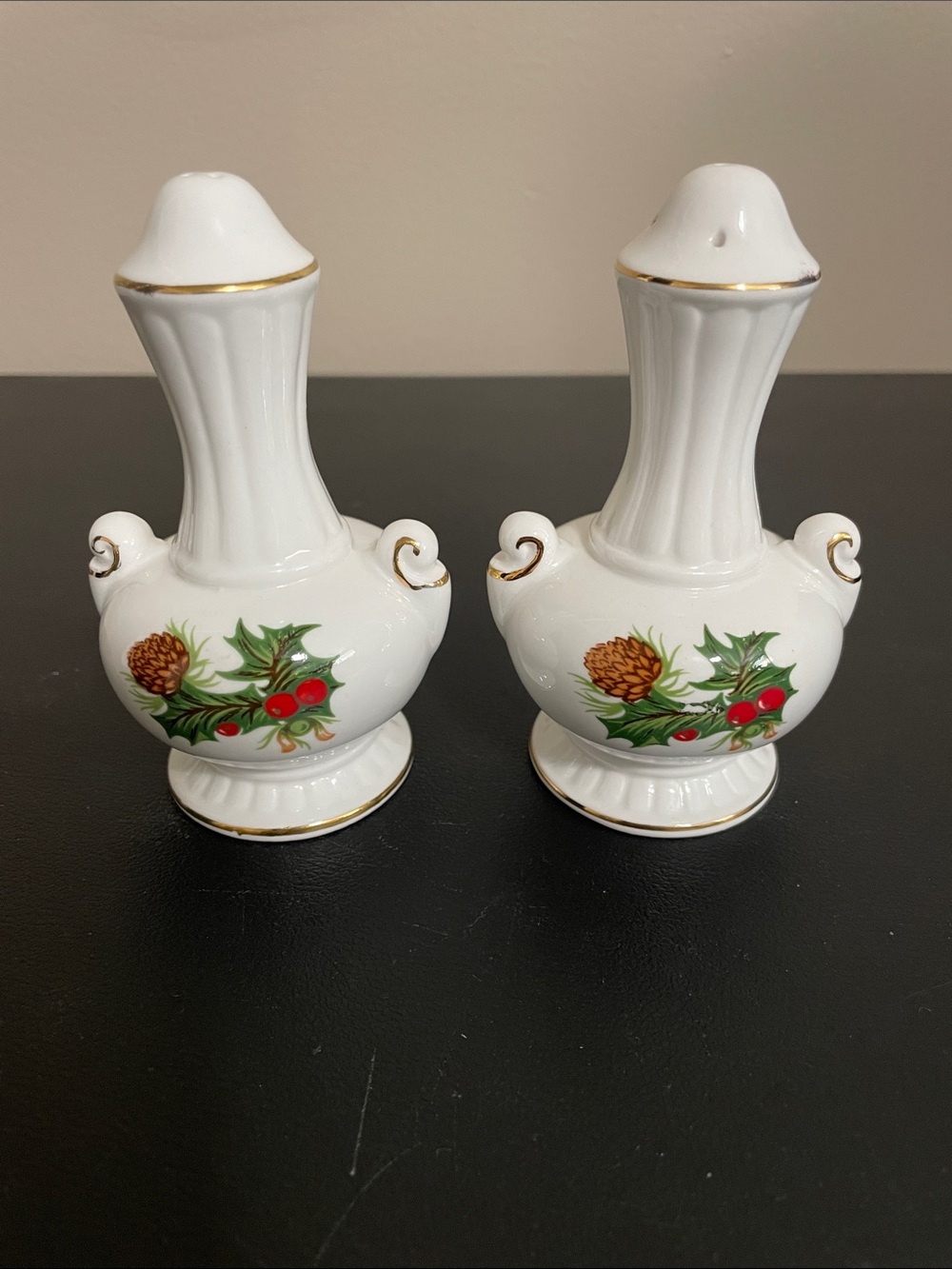 Vintage Rosina Queens Yuletide Bone Chine Salt & Pepper Shakers